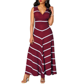 2021 New arrivals summer woman casual hot sale large size high waist striped print sexy fashion elegant sleeveless stain dress